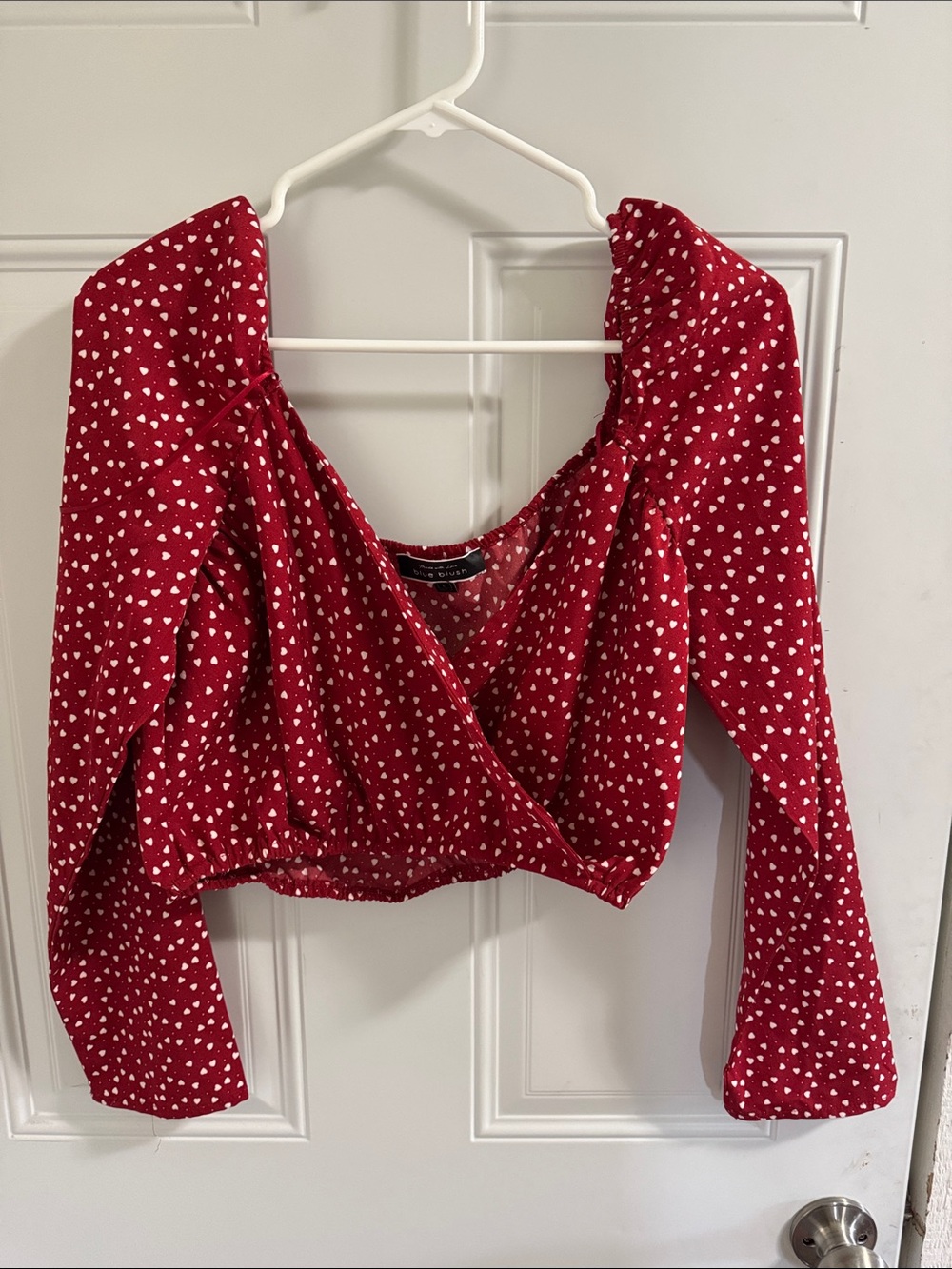Red Heart-Print Wrap Crop Top - Women